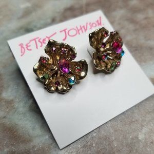 Betsey Johnson Gold-Tone Multi-Crystal Flower Earrings